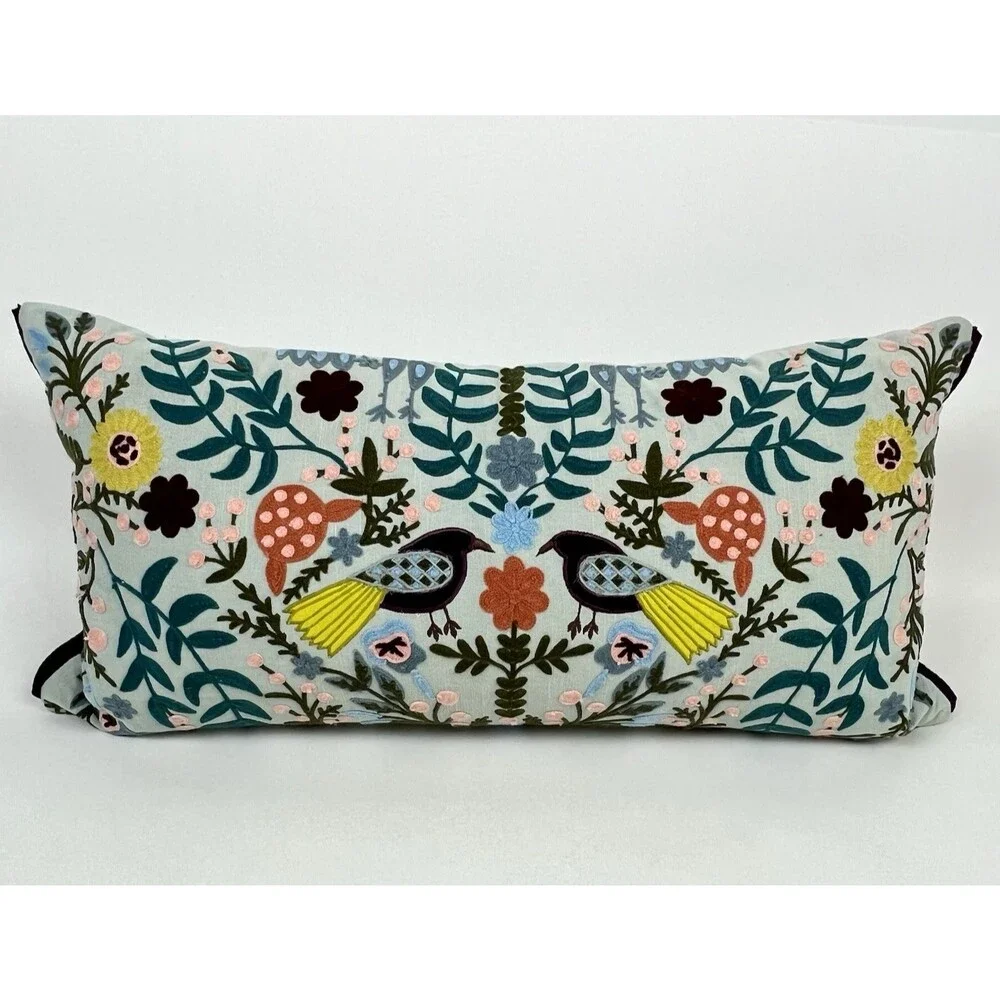 Elle Tahari Home Embroidered Pillow & Insert Rectangular Birds Florals 14